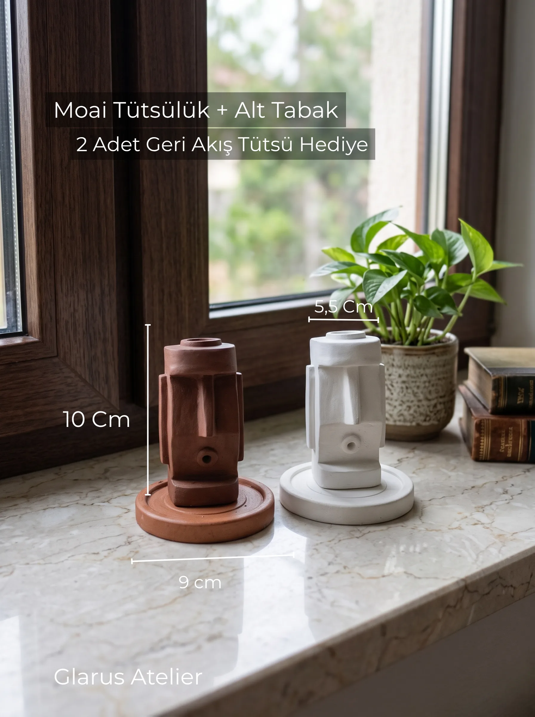 Moai Figür Şelale Tütsülük | Toprak & Beyaz