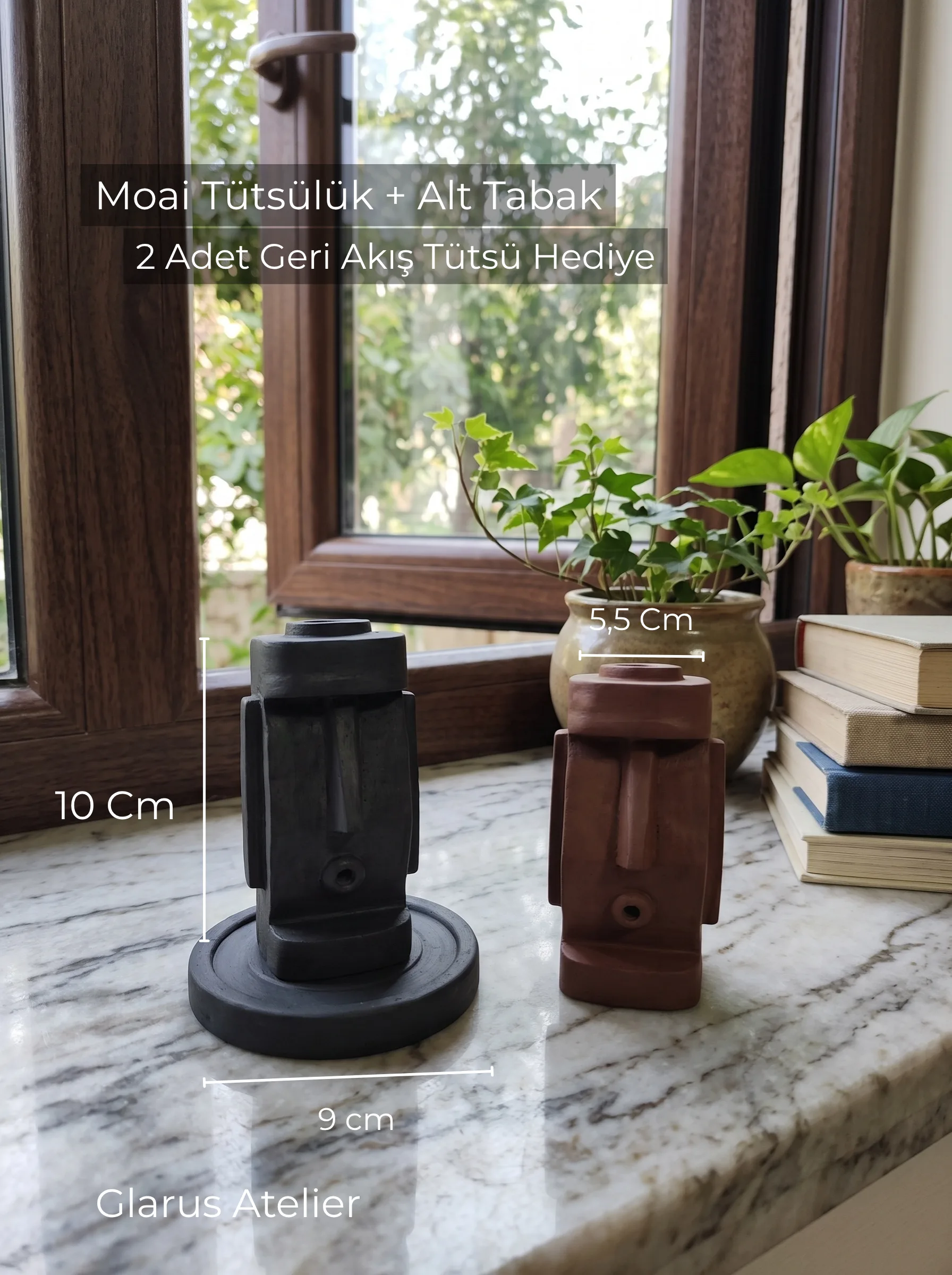Moai Figür Şelale Tütsülük | Çikolata kahvesi & Antrasit 
